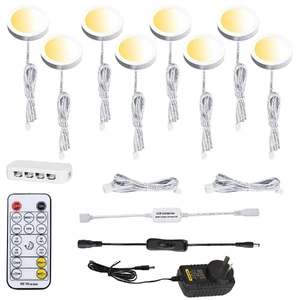 LED Under Cabinet Puck Lights CCT Light Color Temperature Adjustable Warm+White Double Color with Dimmable RF Remote Controller for Kitchen Shelf Ambi