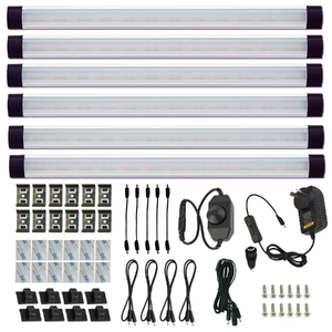 Dimmable LED Under Cabinet Lighting Under Counter LED Light Bar Linkable Kit with Rocker Switch Kitchen,Showcase,Shelf Lighting(6 Panel Kits Warmwhite