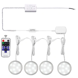 Linkable Under Cabinet LED Lighting 12V Slim Aluminum Dimmable Puck Lights Direct Wired with RF Remote Control for Kitchen Lighting(4pack, Daylight Wh