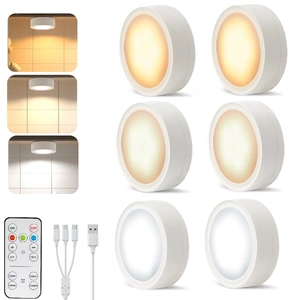 Pack of 6 Under-Unit Lights Kitchen LED Cabinet Lighting Wireless with Remote Control Cabinet Lighting Rechargeable Battery Dimmable Under Cabinet Lig
