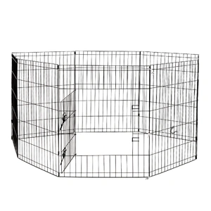8 Panel Playpen Puppy Exercise Fence Cage Enclosure Pets Black All Sizes - 36" - Black