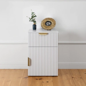 PORTO BEDSIDE TABLE - WHITE - FLUTED - PULL BRASS