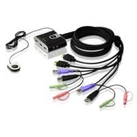 Petite 2 Port USB HDMI KVM Switch with Audio and Remote Port Selector - 1.2m Cables Built In