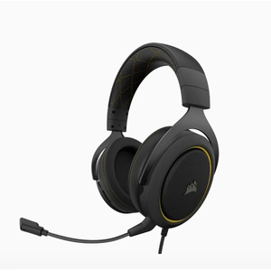 Corsair HS60 PRO Black Yellow Trim STEREO 7.1 Surround, memory foam, Discord Certified, PC and Console compatible Gaming Headset
