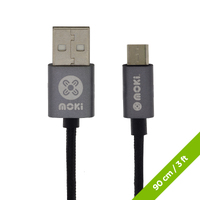 MOKI Micro-USB SynCharge Cable 90cm/3ft Black Cable/Gun Metal Housing