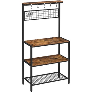 Industrial Kitchen Baker's Rack with Storage Shelves 10 Hooks and Metal Mesh Shelf 84 x 40 x 170 cm Rustic Brown