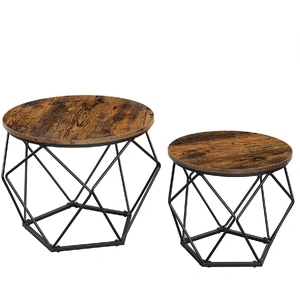 Walton Set of 2 Side Tables Robust Steel Frame Rustic Brown and Black