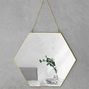 Hexagon Hanging Wall Mirror Decor (Gold Color)