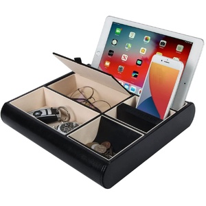 Valet Tray Leather Multi Catch Storage Box for Jewellery Accessories, Keys, Phone, Wallet, Coin, Jewellery (Black)