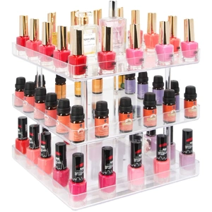 3 Tier 360 Rotating Display Rack Organizer Stand for Clear Nail Polish and Makeup Cosmetics with Acrylic Guard