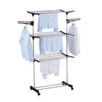 Folding 3 Tier Clothes Laundry Drying Rack with Stainless Steel Tubes for Indoor & Outdoor Home