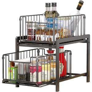 CARLA HOME 2 Tier Sliding Cabinet Organizer Drawer Storage Rack for Kitchen or Bathroom