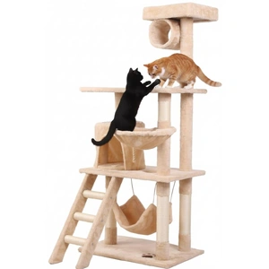 CARLA HOME 141cm Cat Tree Tower for Indoor Cats with Plush Perch, Ladder, Sisal Scratching Posts, Hammock & Condo for Kittens & Adult Cats (Beige)