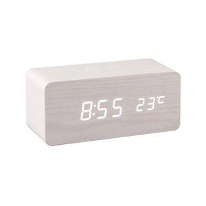 LED Wooden Desk Clock with Qi Charger