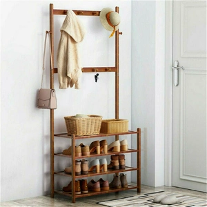 Bamboo 5-Tier Hat Coat Shoe Rack Entryway Bench Hanger Storage