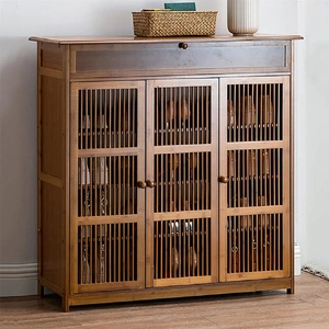 XXL 4-Tier Bamboo Shoe Rack Cabinet with Doors, Drawers