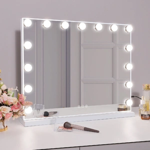 Hollywood LED Vanity Mirror Rectangle White Silver Wall Mirror