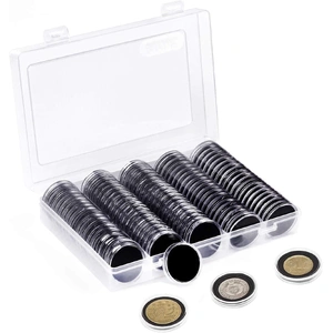 100pcs 46mm Clear Plastic Coin Holder Capsules Storage Box