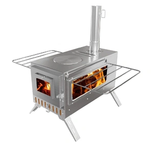 Stainless Steel Wood Burning Stove 1 Burner Camping BBQ with Chimney