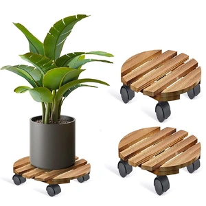Wooden Plant Caddy Stand 2-Pack 360ÔøΩ Rotating Casters