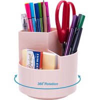 360 degree rotating multi-functional pen holder with 3 separate layer for office desk organiser (Pink)