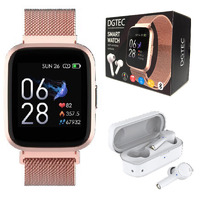 DGTEC 1.4" IPS Rose Gold Smart Fitness Watch with Wireless Earbuds Bundle