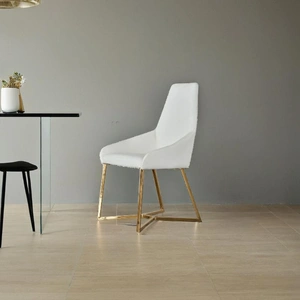 Set of 4 Dining Chair White PVC Dining Chair Gold Criss Cross Legs