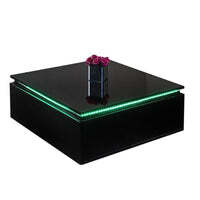LED Lights High Gloss Coffee Table with Storage - Black