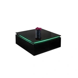 LED Lights High Gloss Coffee Table with Storage - Black