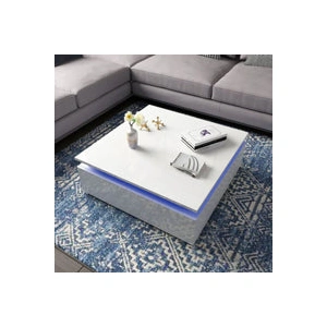 LED Lights High Gloss Coffee Table with Storage - White