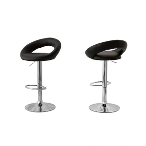 2 Curve Leather Barstools (Black) w/ Adjustable Height, 78-99cm