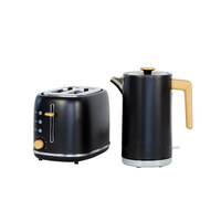 1.7L Kitchen Kettle and 2-Slice Bread Toaster Set in Black with Wood Accents
