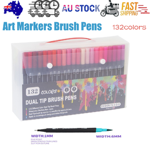 132PCS Art Markers Brush Pens Set Dual Tips Coloring Fineliner Drawing Painting