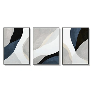 Wall Art 50cmx70cm Abstract Navy Blue 3 Sets Black Frame Canvas