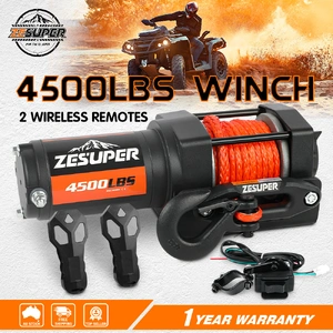 4500lb Electric Winch 12V Synthetic Rope Wireless RemoteX2 Boat Winch ATV Winch Kit Boat Winch UTV 4WD Black