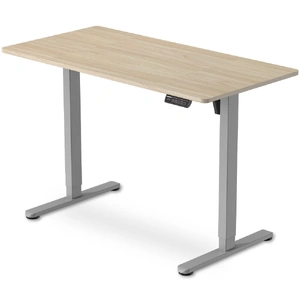 FORTIA Sit To Stand Standing Desk, 120x60cm, 72-118cm Electric Height Adjustable, Light Oak Style Desktop Silver Frame