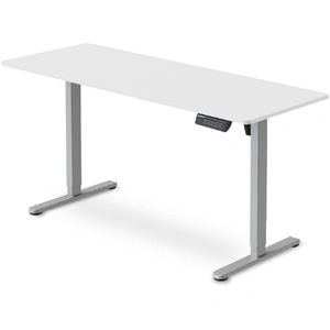 FORTIA Sit to Stand Standing Desk, 160x60cm, 72-118cm Electric Height Adjustable, White Desktop/Silver Frame