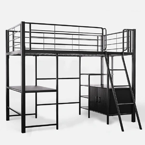 Gaming Loft Bed with Desk and Storage Cabinet, Steel Metal Frame, Space Saving Design, for Single Mattress, Matte Dark Grey