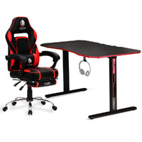Gaming Chair Desk Racing Seat Setup PC Black Office Table Foot Combo