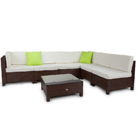 LONDON RATTAN 7pc Outdoor Wicker Lounge Furniture Setting Patio Sofa Set Brown