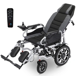 EQUIPMED Power Electric Wheelchair, Long Range, Auto Recline, Lithium Battery, 16" Rear Wheels, Headrest, Folding, Grey/Black