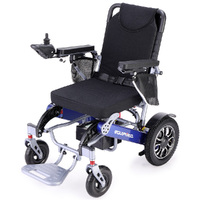 EQUIPMED Electric Folding Wheelchair Power, Long Range, Folding, Aluminium Frame, Lithium Battery, Blue