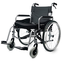EQUIPMED Extra-Wide Folding Wheelchair, Aluminium Frame, 150kg Capacity, 24 Inch Wheels, Park Brakes, Black