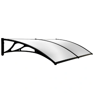 SHADE SHIELD 2x1m Aluminium Exterior Awning, Black DIY External UV Rain Protection Clear Polycarbonate Canopy Cover