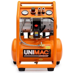 Unimac 16L Silent Oil-Free Electric Air Compressor, 116PSI Portable with Wheels and Handle, Twin Nitto Outlets for Airtools, Tyre Inflation
