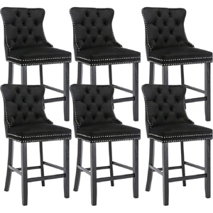 6X Velvet Bar Stools with Studs Trim Wooden Legs Tufted Dining Chairs Kitchen