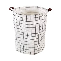 Laundry Basket Round Foldable (White Square)