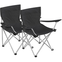Set of 2 Folding Camping Outdoor Chairs with Armrests and Cup Holders Black GCB01BK