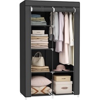 Portable Clothes Storage Organizer with 6 Shelves and 1 Clothes Hanging Rail Black RYG84BK