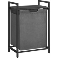 Laundry Hamper with Shelf and Pull-Out Bag 65L Black and Gray